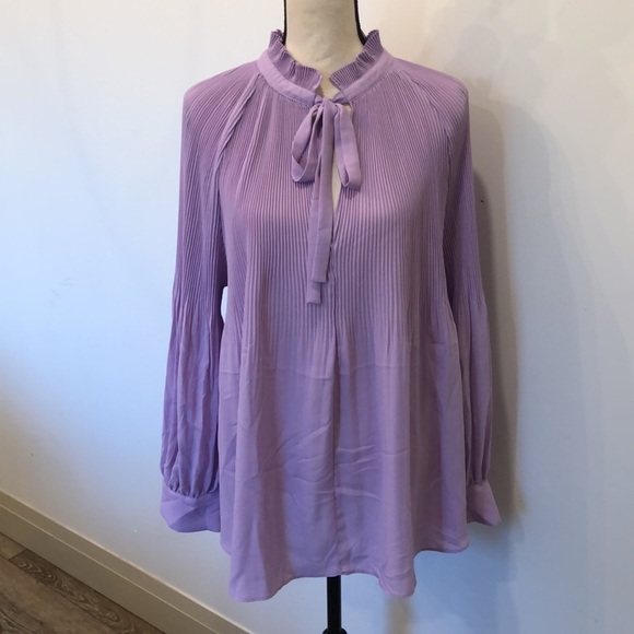 Chicos purple accordion blouse size 3 long sleeves with tie neckline - Picture 14 of 14
